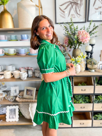 Kora Jodifl Green Ric Rac Trim Dress