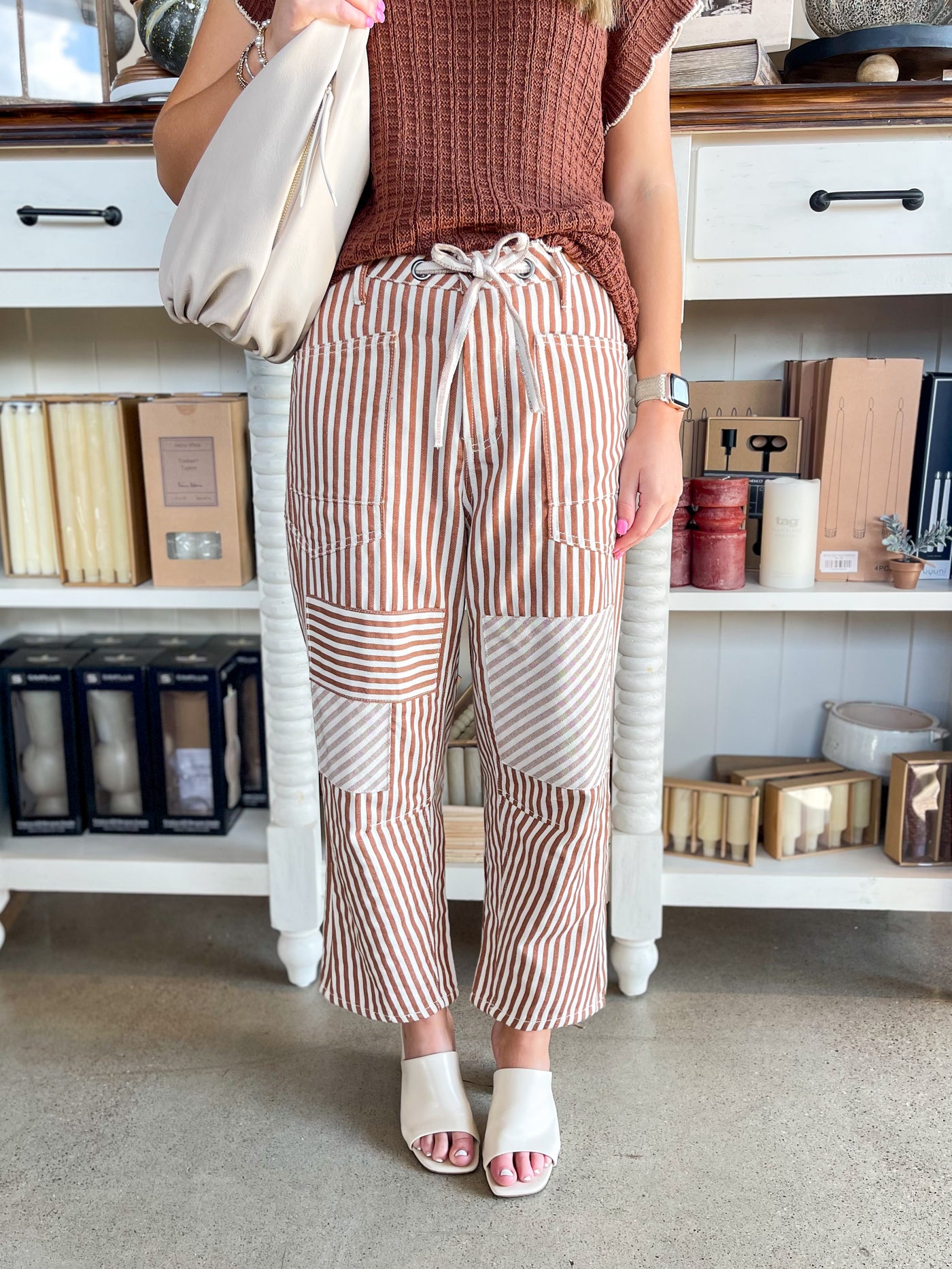 Easel Mocha Striped Twill Pants