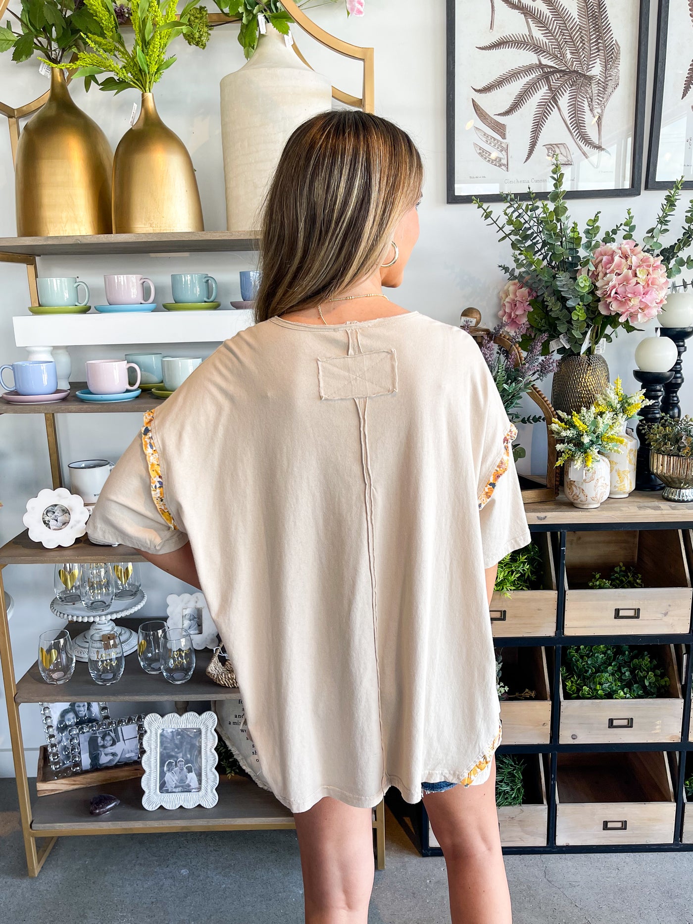 Easel Khaki Flower Patch Top