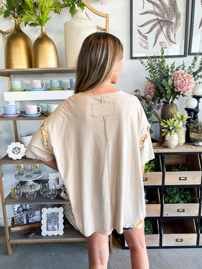 Easel Khaki Flower Patch Top