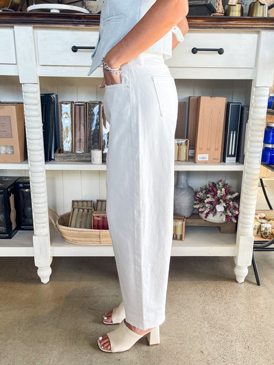 Just USA White Mid Rise Barrel Jean