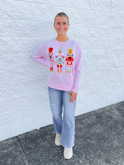 Whimsy Nutcracker Pink Crew Neck Sweatshirt