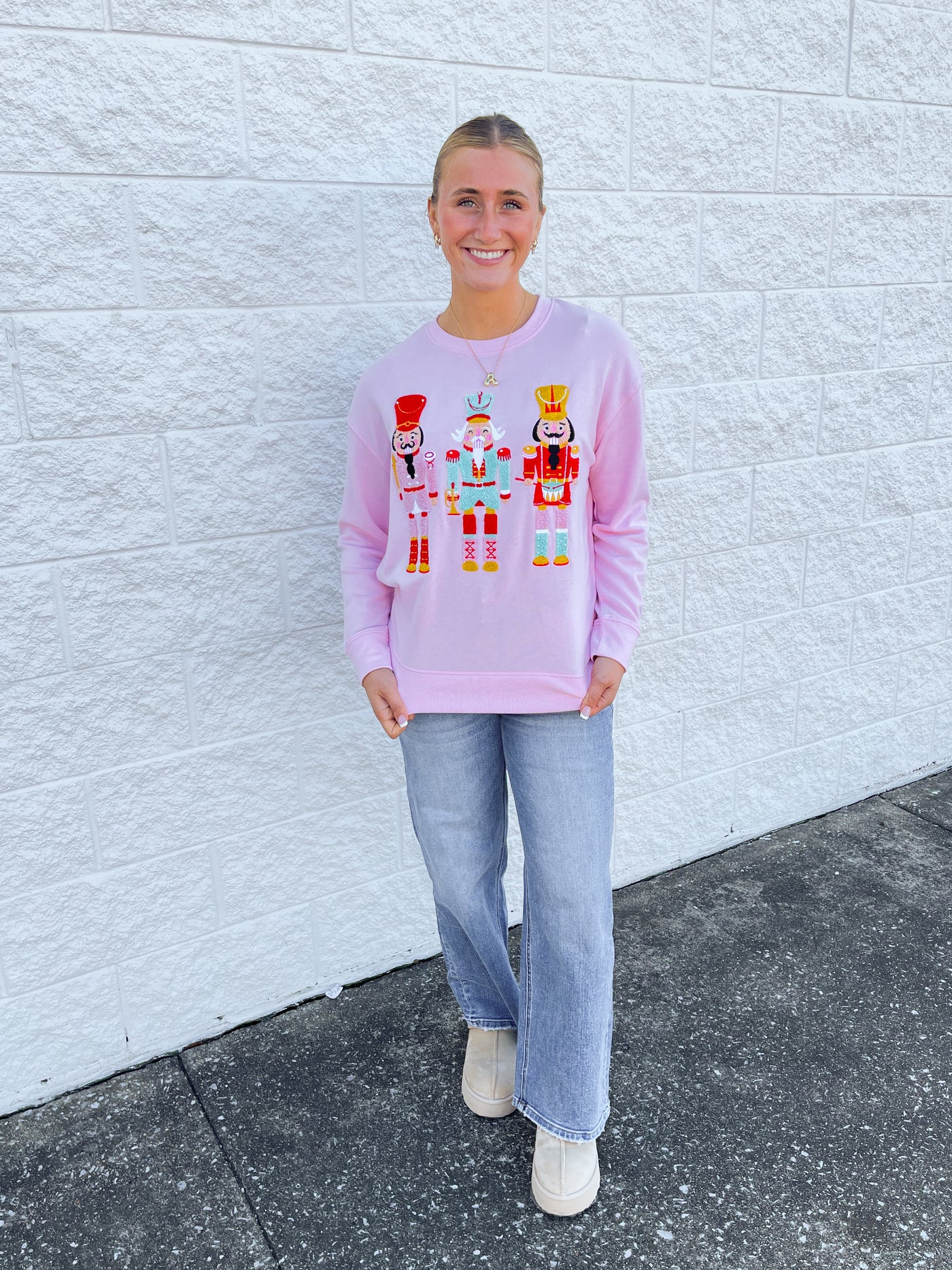 Whimsy Nutcracker Pink Crew Neck Sweatshirt