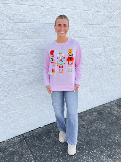 Whimsy Nutcracker Pink Crew Neck Sweatshirt