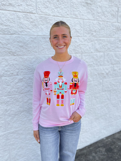 Whimsy Nutcracker Pink Crew Neck Sweatshirt