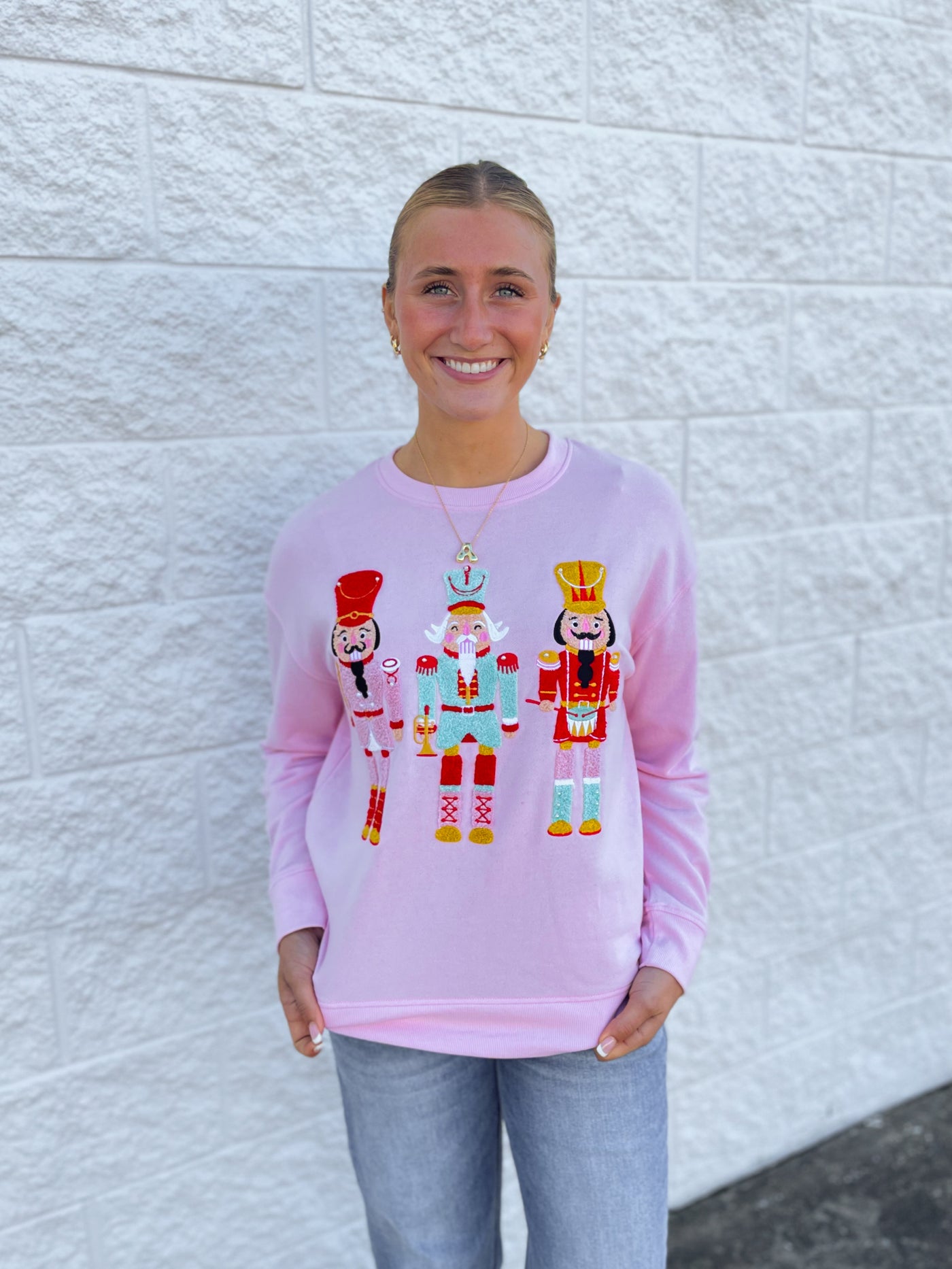 Whimsy Nutcracker Pink Crew Neck Sweatshirt