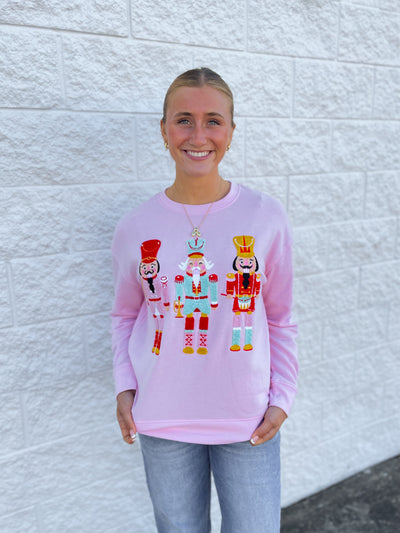 Whimsy Nutcracker Pink Crew Neck Sweatshirt