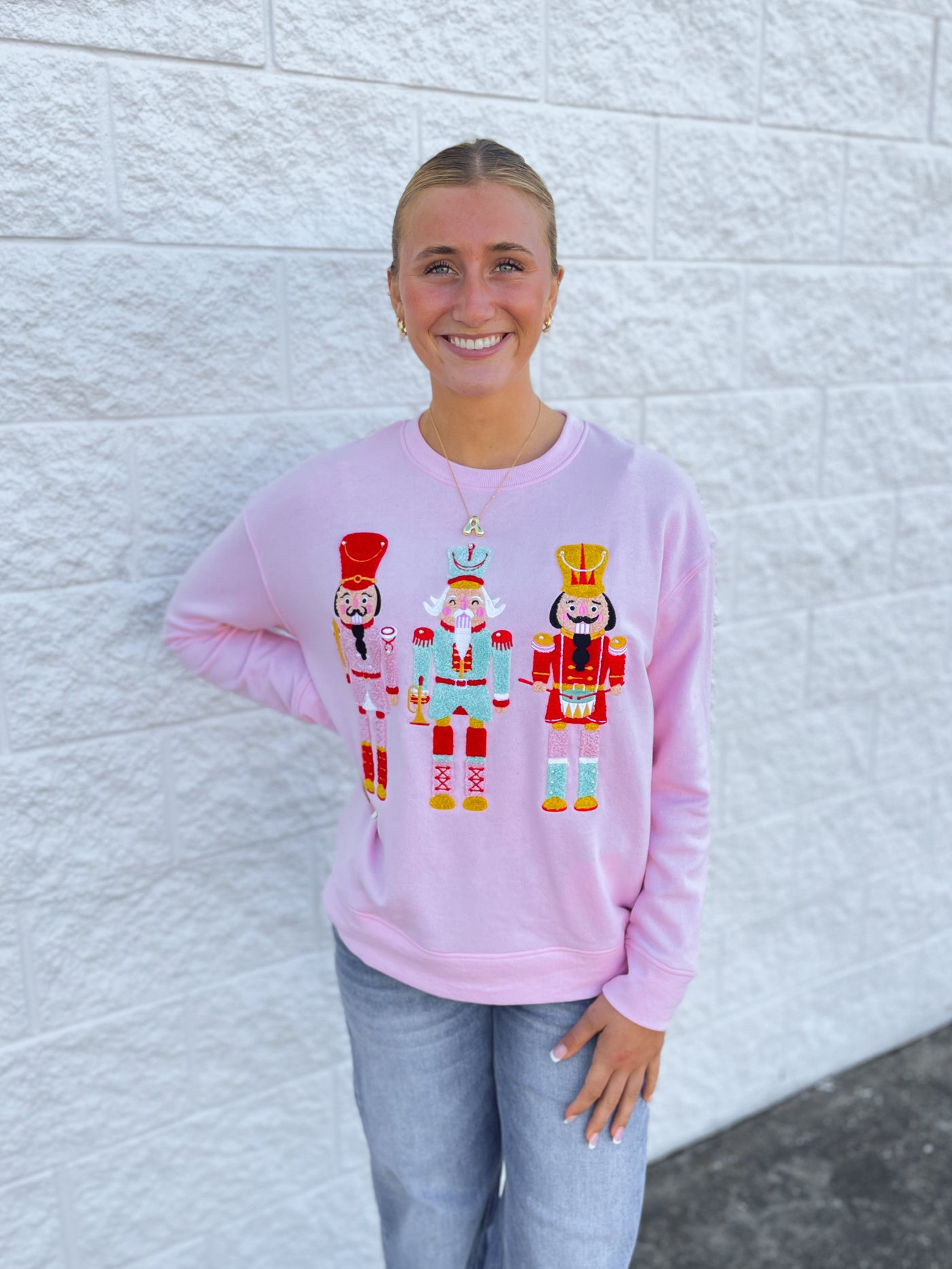 Whimsy Nutcracker Pink Crew Neck Sweatshirt