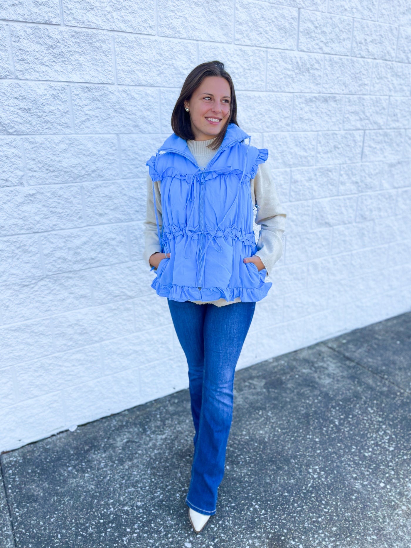 Blue Bow Back Puffer Vest