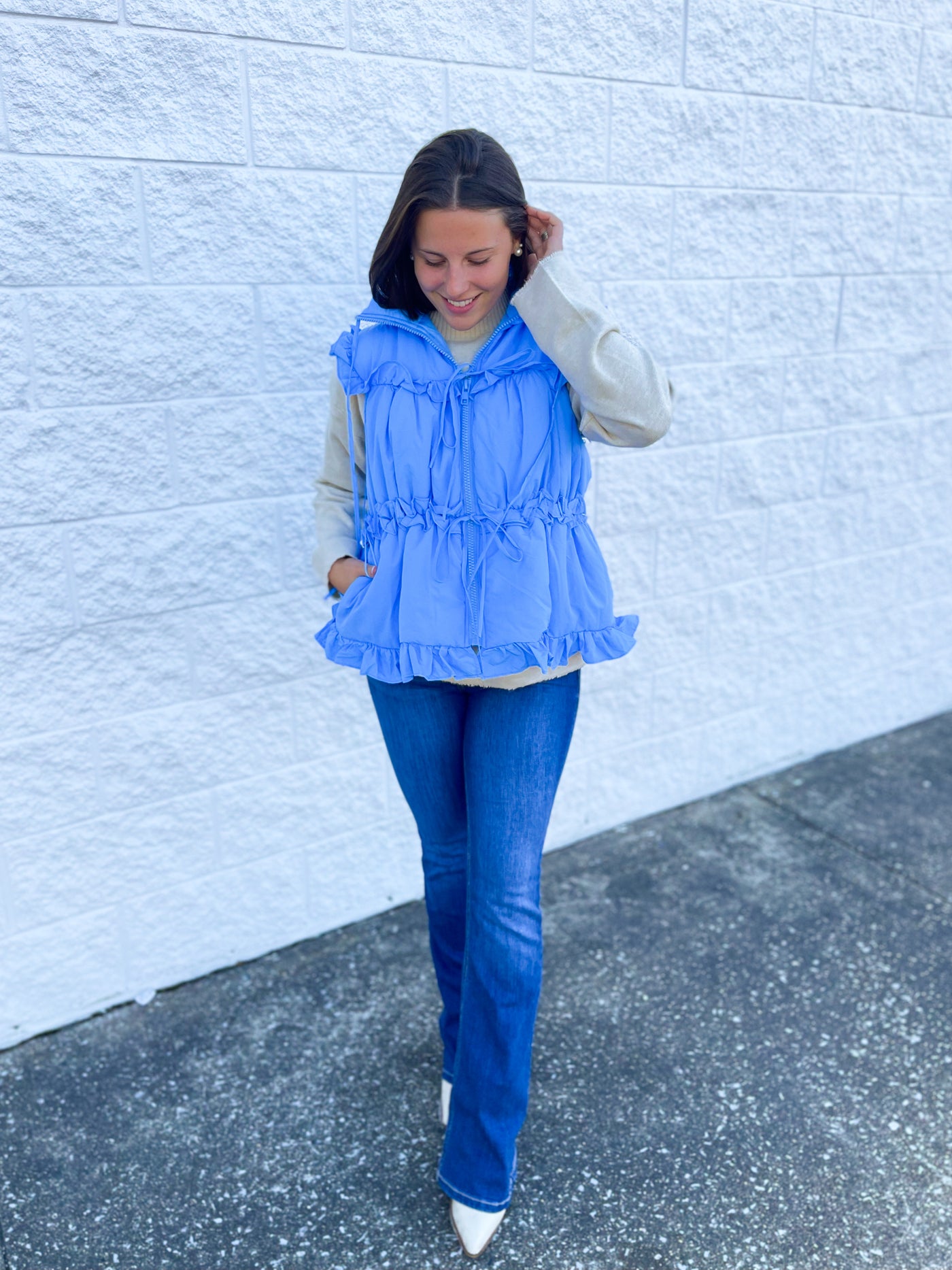 Blue Bow Back Puffer Vest