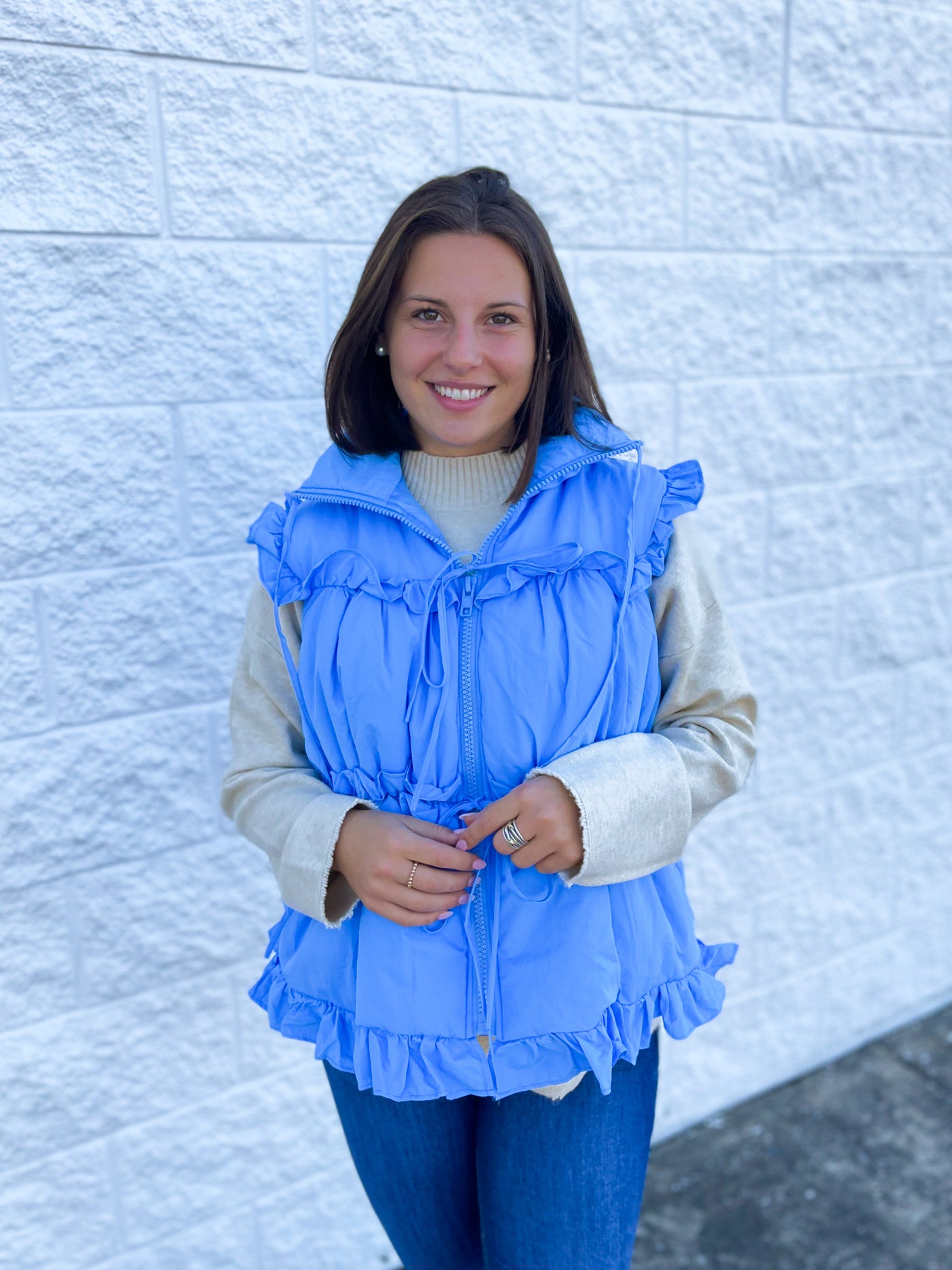 Blue Bow Back Puffer Vest
