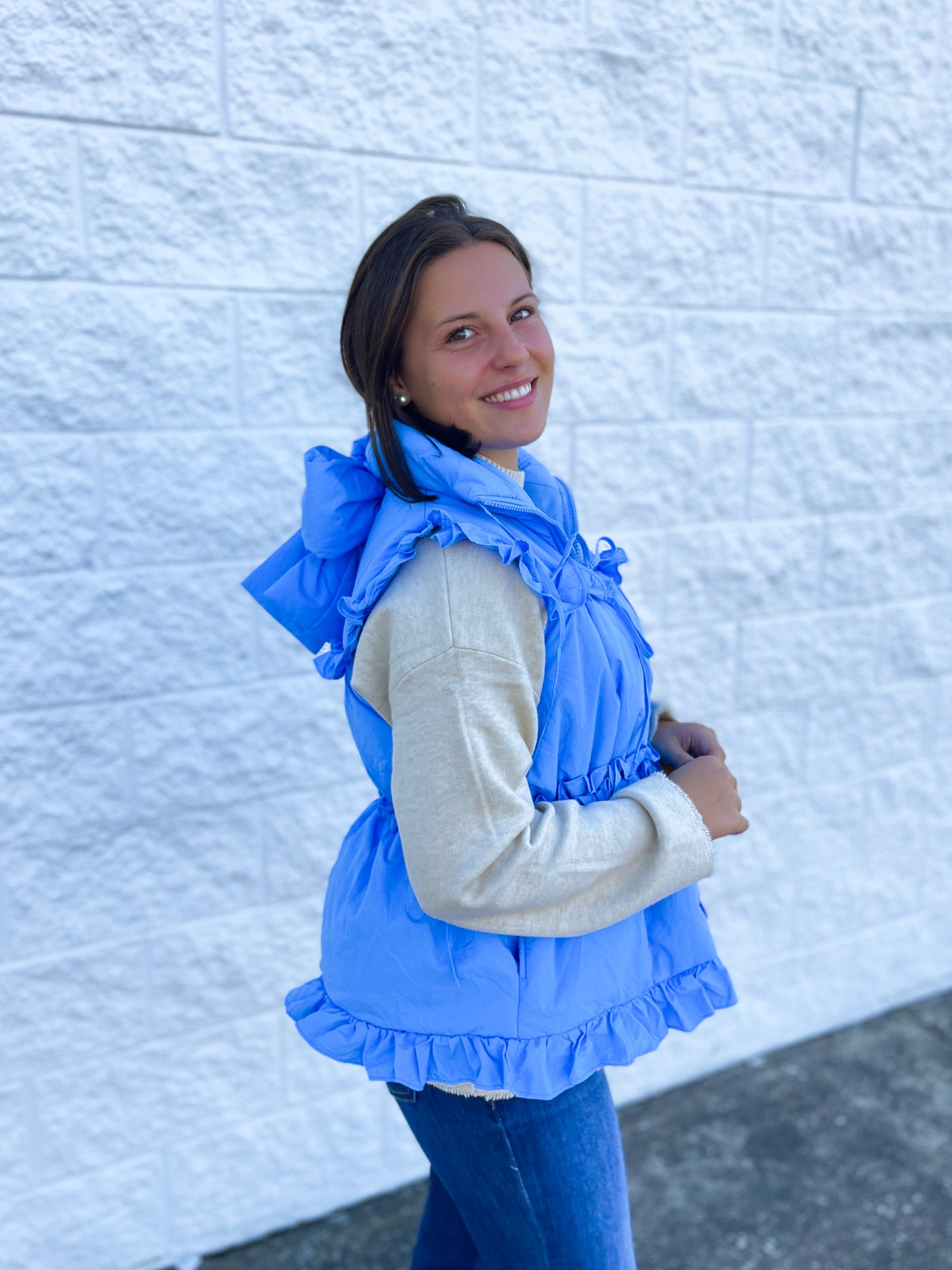 Blue Bow Back Puffer Vest