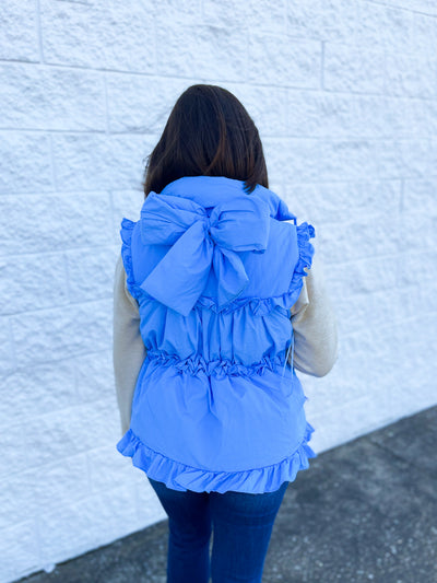 Blue Bow Back Puffer Vest