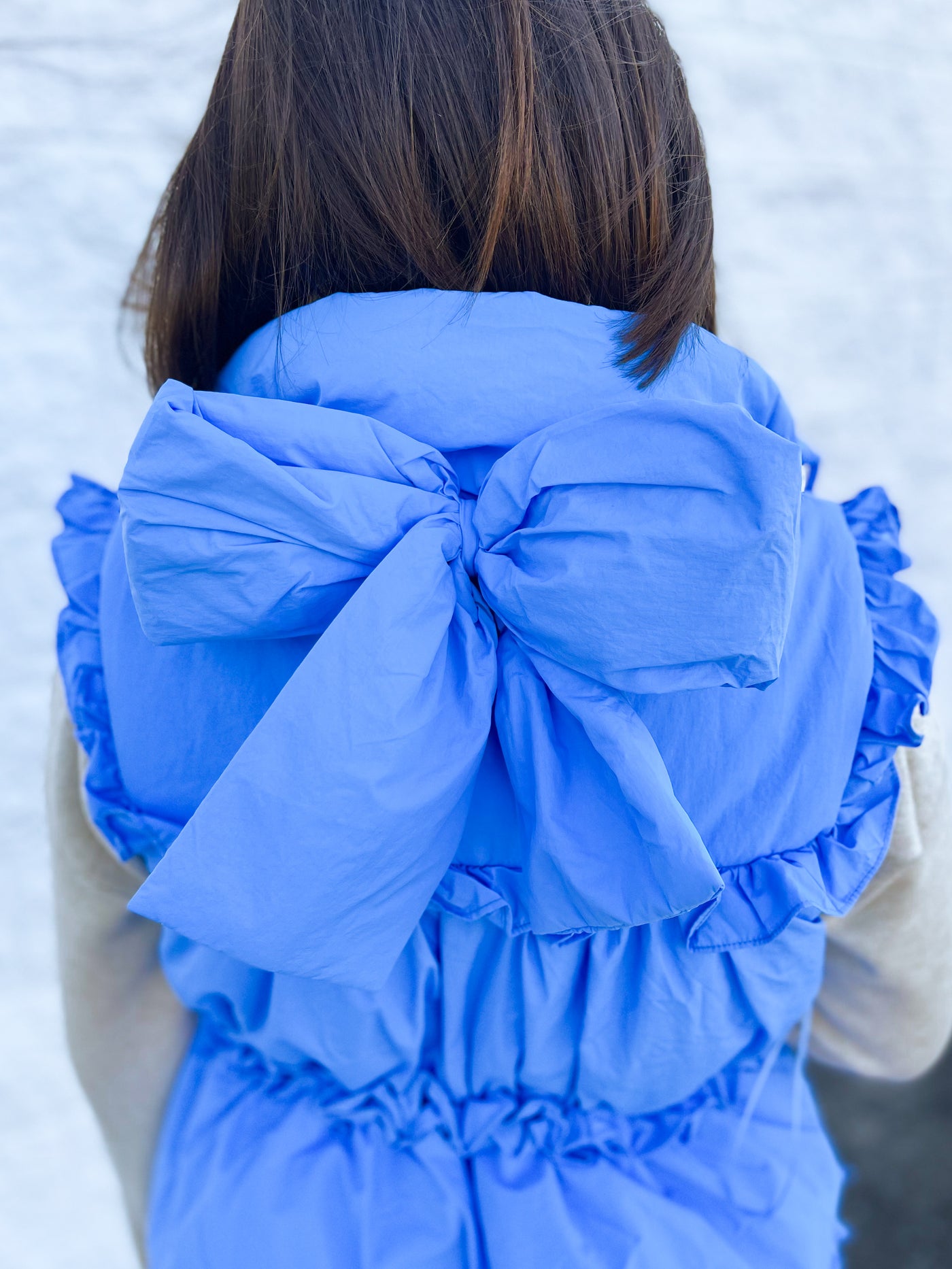 Blue Bow Back Puffer Vest