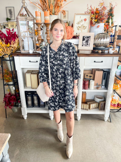 Umgee Black Corduroy Posie Dress