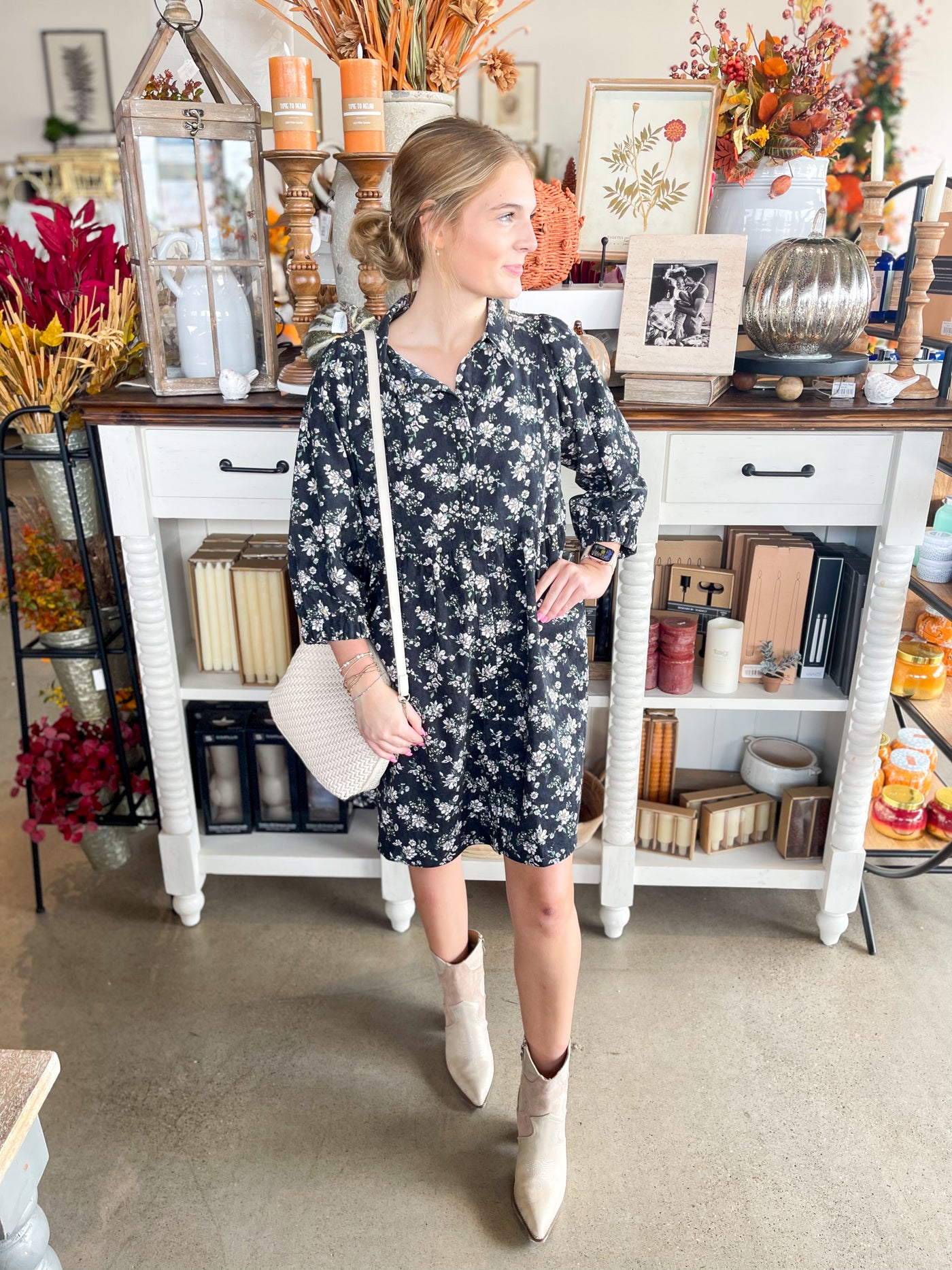 Umgee Black Corduroy Posie Dress