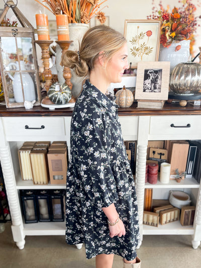 Umgee Black Corduroy Posie Dress