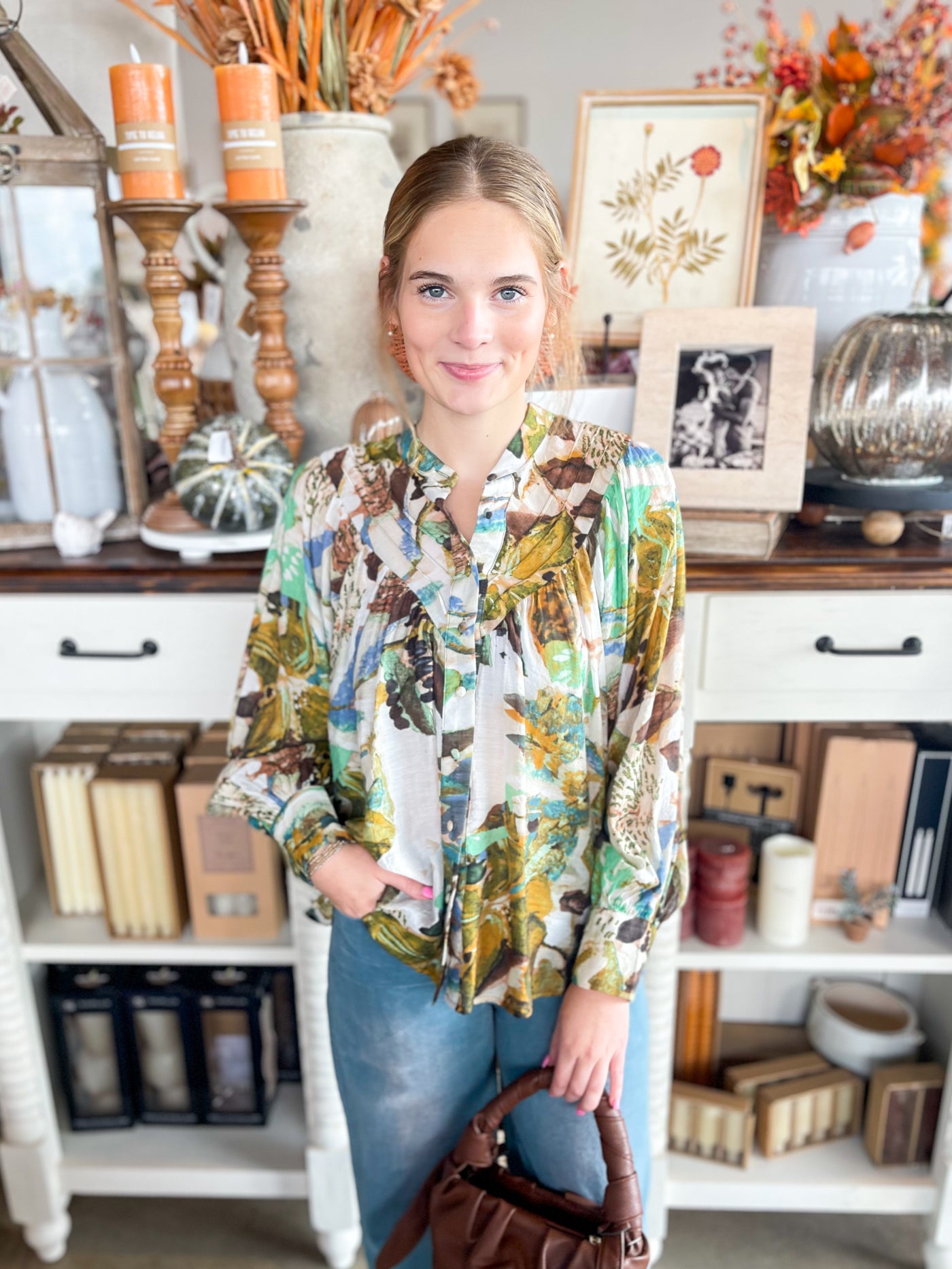 stunning floral long sleeve button down 