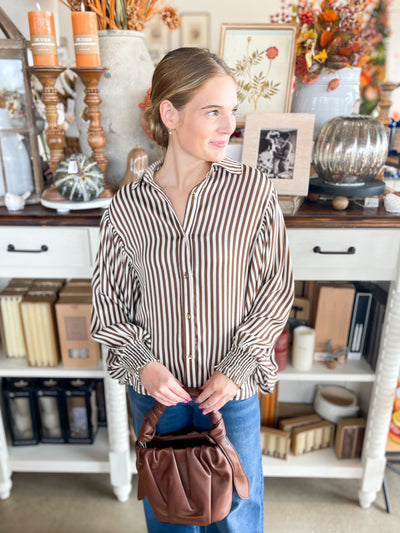 Brown Bubble Sleeve Salem Top