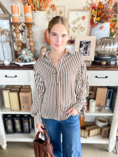 Brown Bubble Sleeve Salem Top