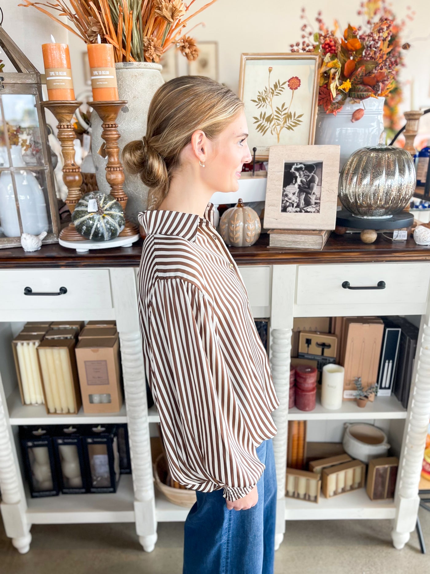 Brown Bubble Sleeve Salem Top