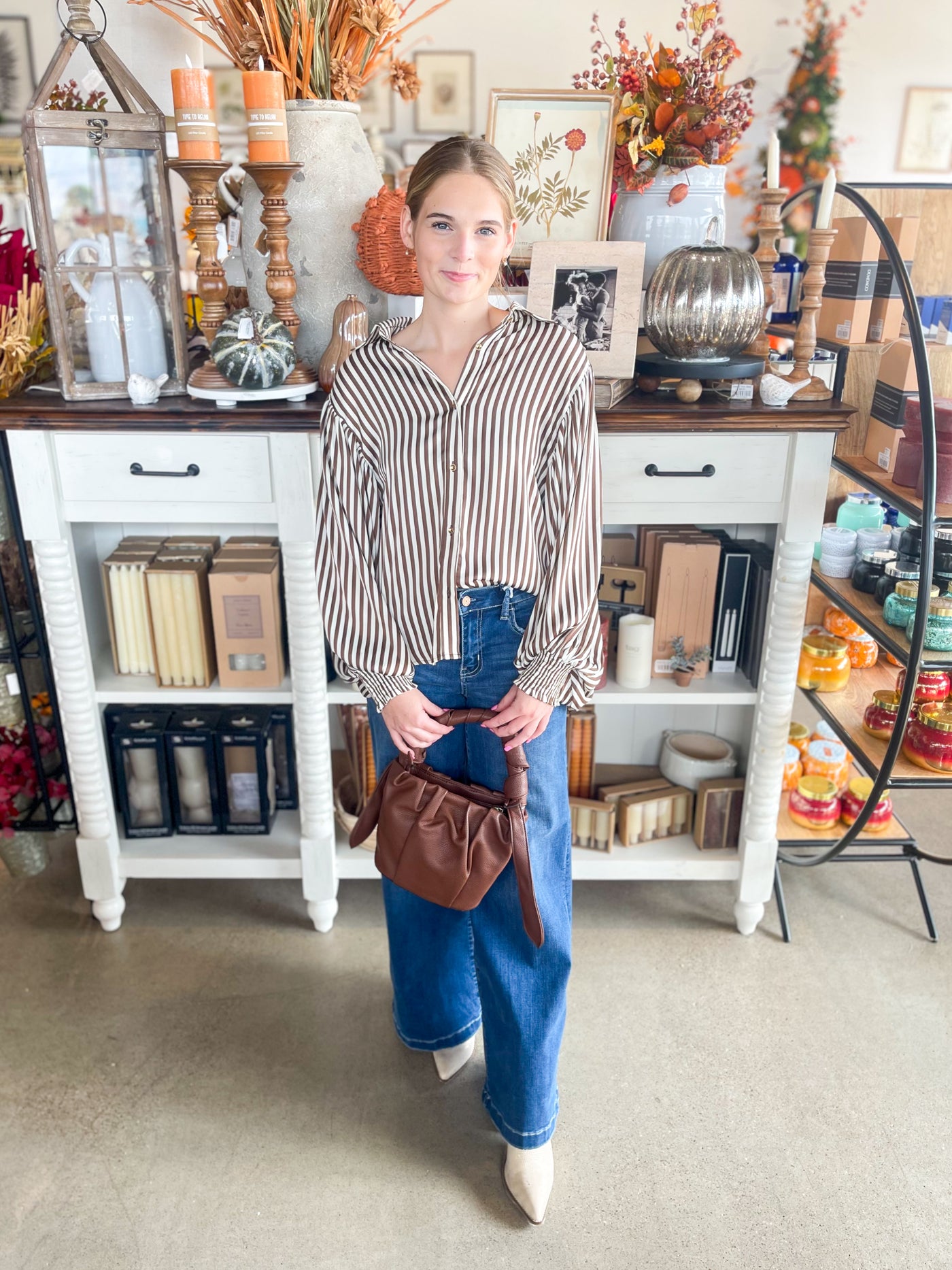 Brown Bubble Sleeve Salem Top