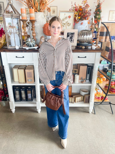 Brown Bubble Sleeve Salem Top