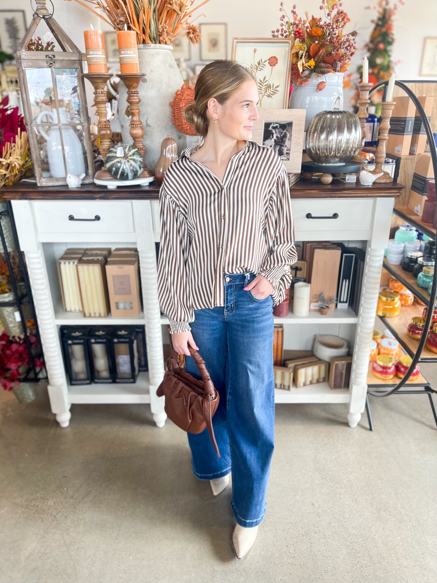 Brown Bubble Sleeve Salem Top