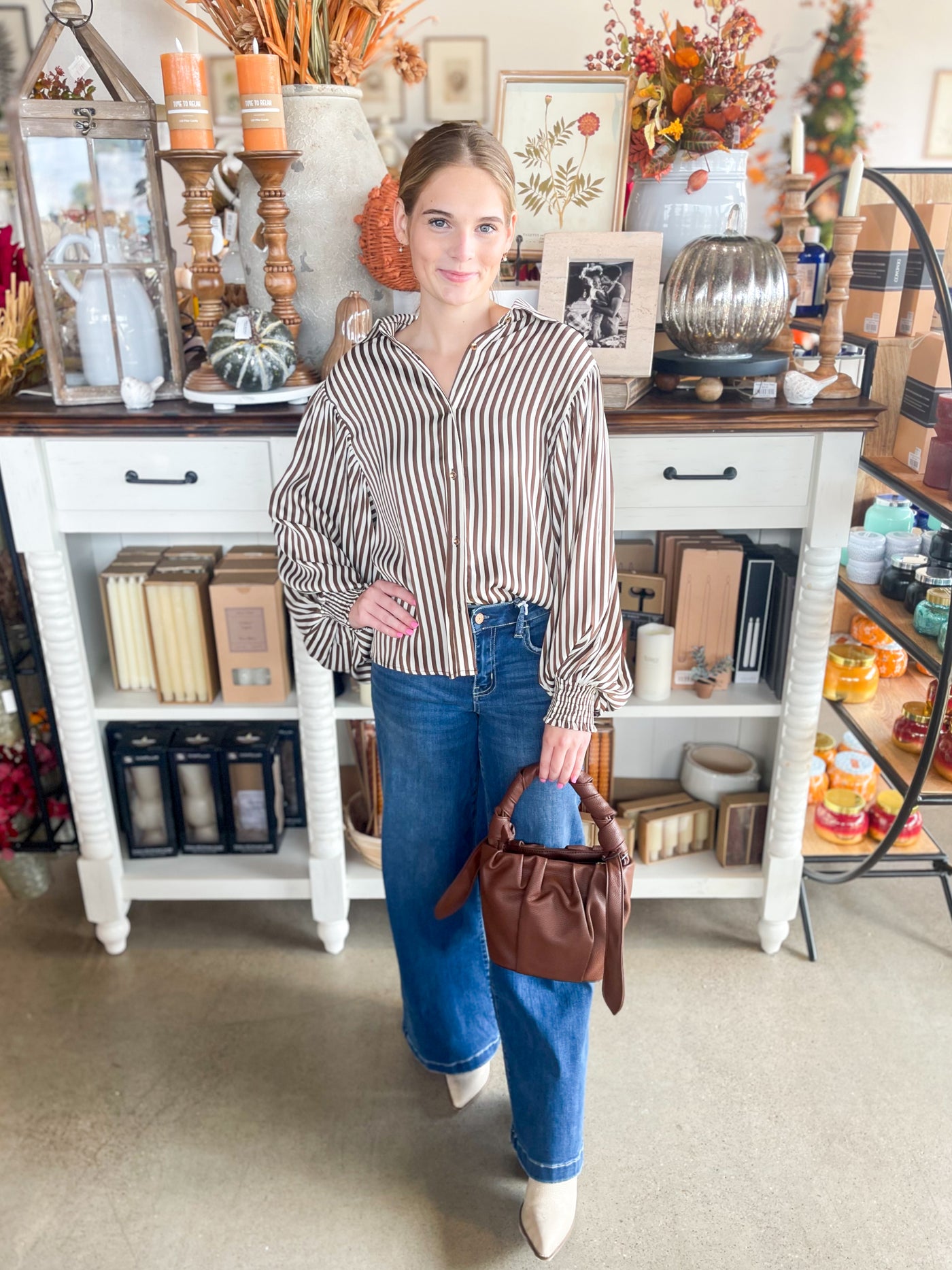 Brown Bubble Sleeve Salem Top