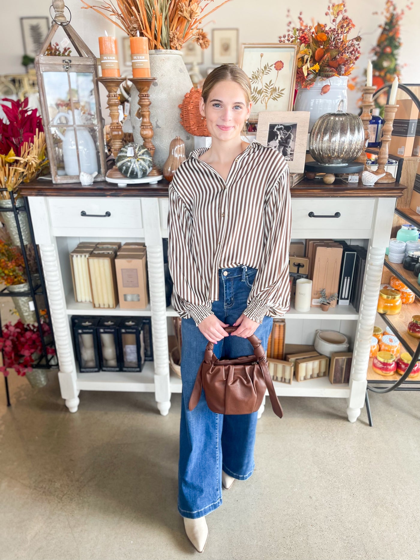 Brown Bubble Sleeve Salem Top