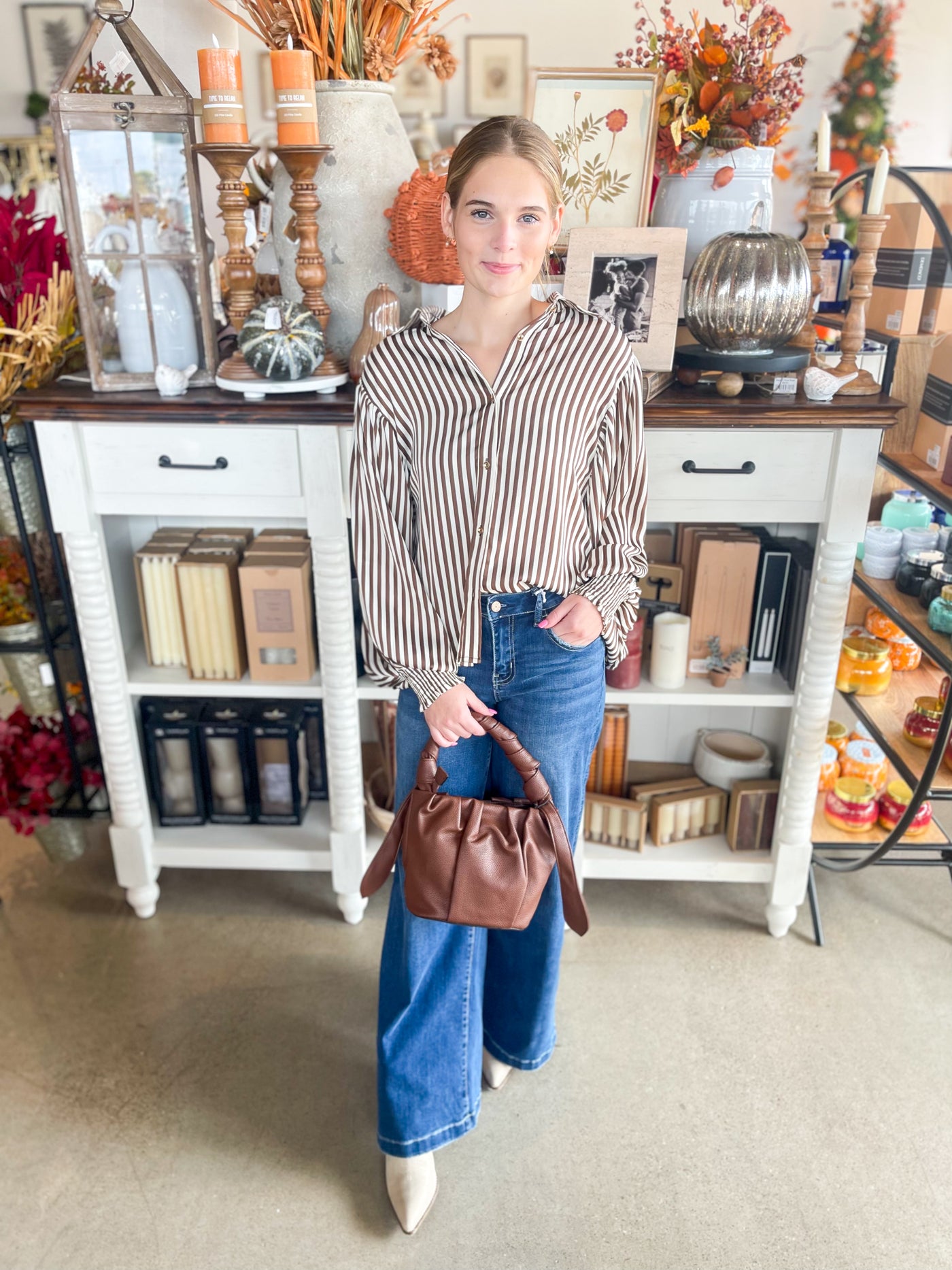 Brown Bubble Sleeve Salem Top