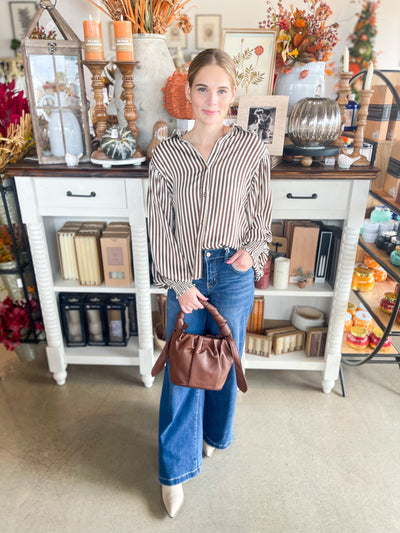 Brown Bubble Sleeve Salem Top