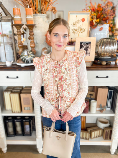 Cream Multi Floral Sleeveless Flutter Vest