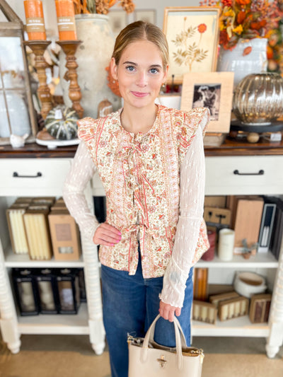 Cream Multi Floral Sleeveless Flutter Vest