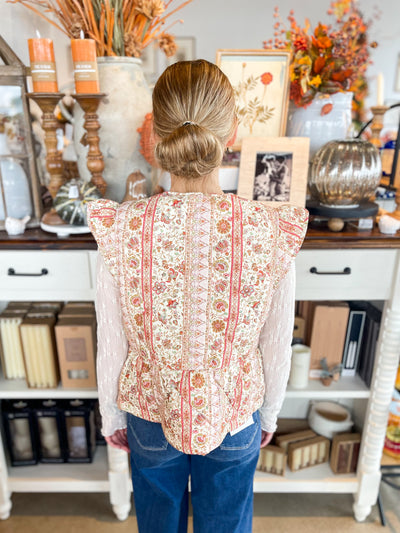 Cream Multi Floral Sleeveless Flutter Vest