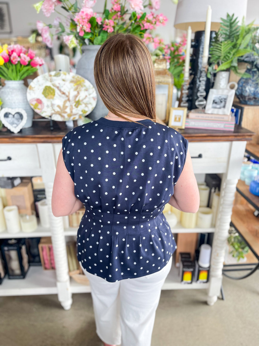 トップス draw drawers polka dots 2way Tops Entro Dory Navy Polka Dot Top – Kenzie Parker