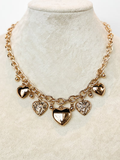 Bold Heart Multi Charm Necklace Set
