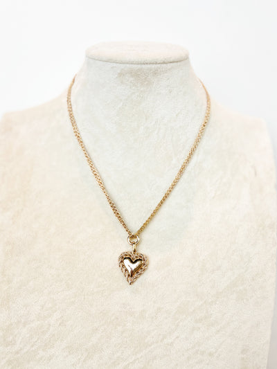 double rope chain style necklace with large heart charm 