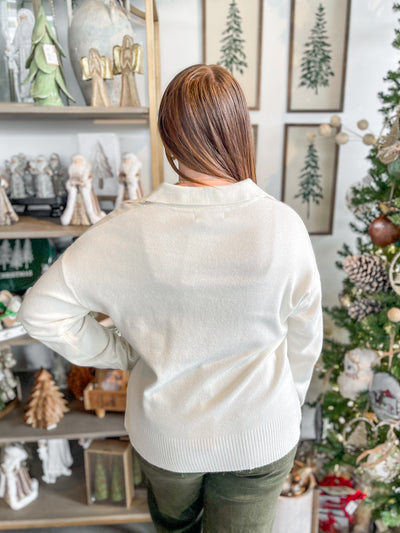Cream Basic Collar Knit Sweater