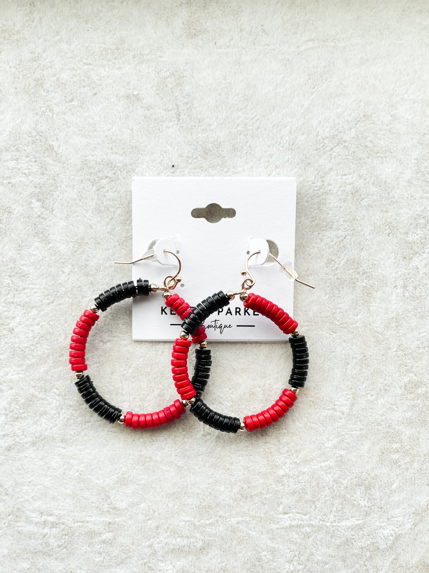red and black hoop beaded earrings