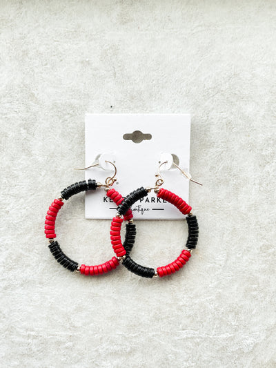 red and black hoop beaded earrings