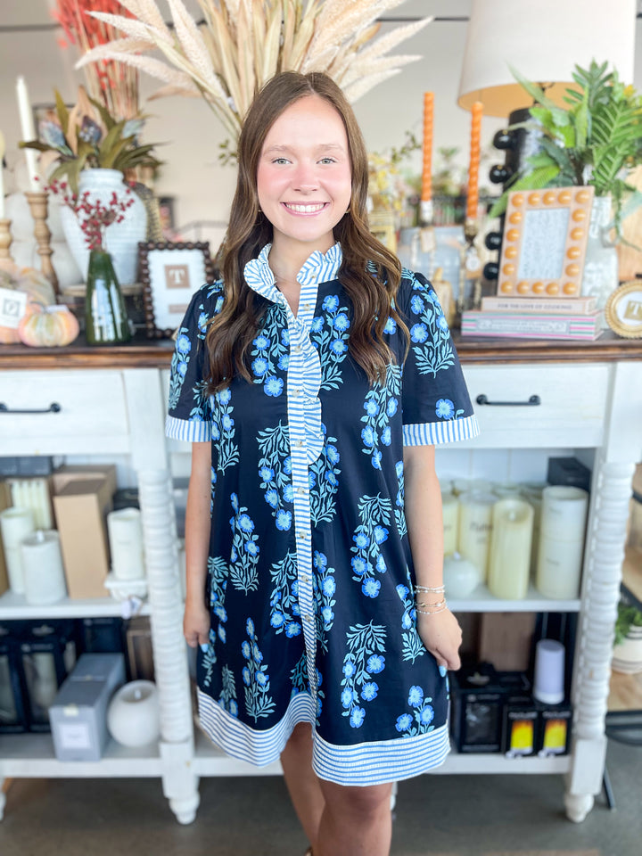 CC Navy Floral Seersucker Trim Dress – Kenzie Parker