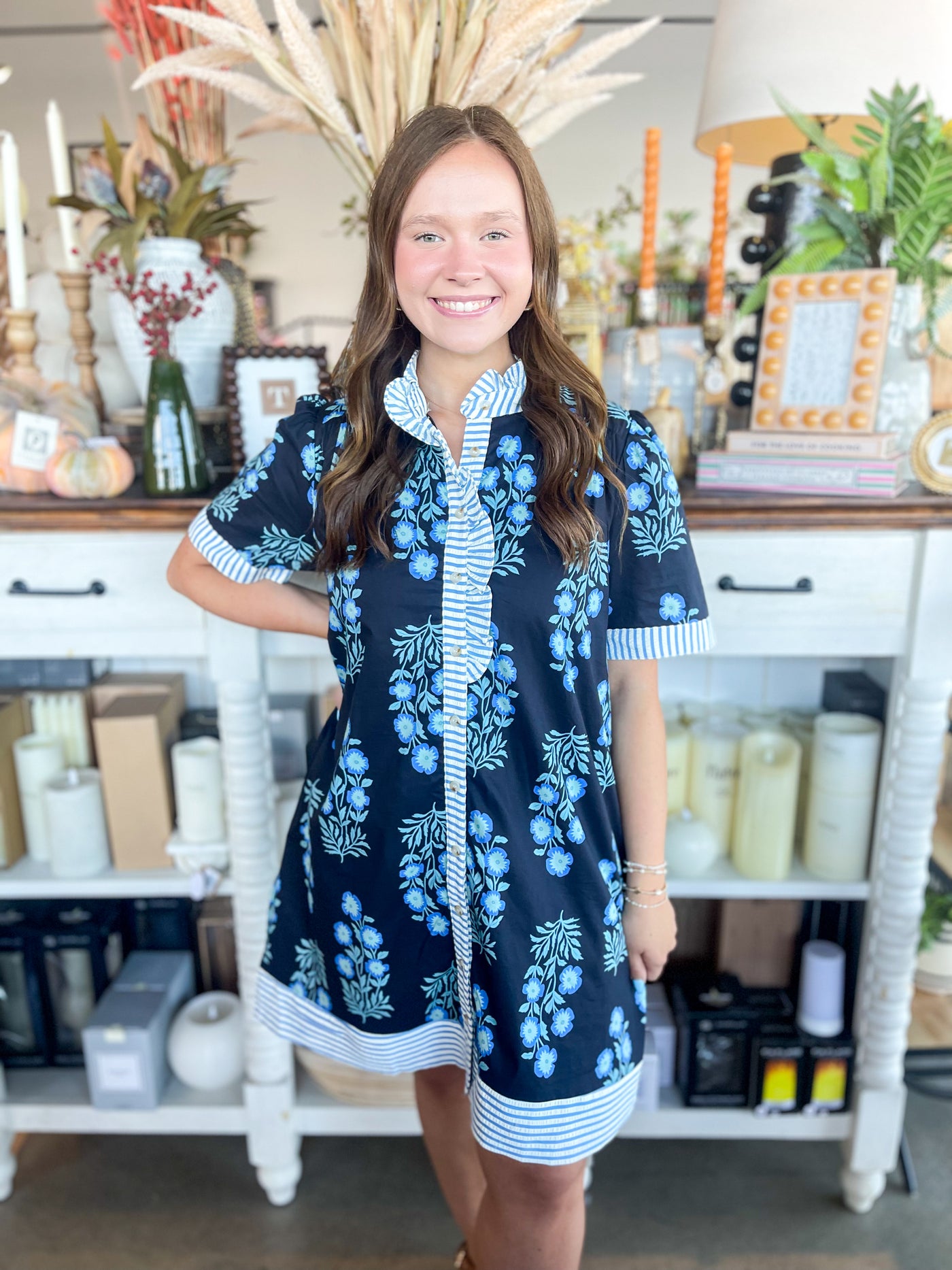 トップス Organdy tiered cami dress (Navy flower) CC Navy Floral Seersucker Trim Dress – Kenzie Parker