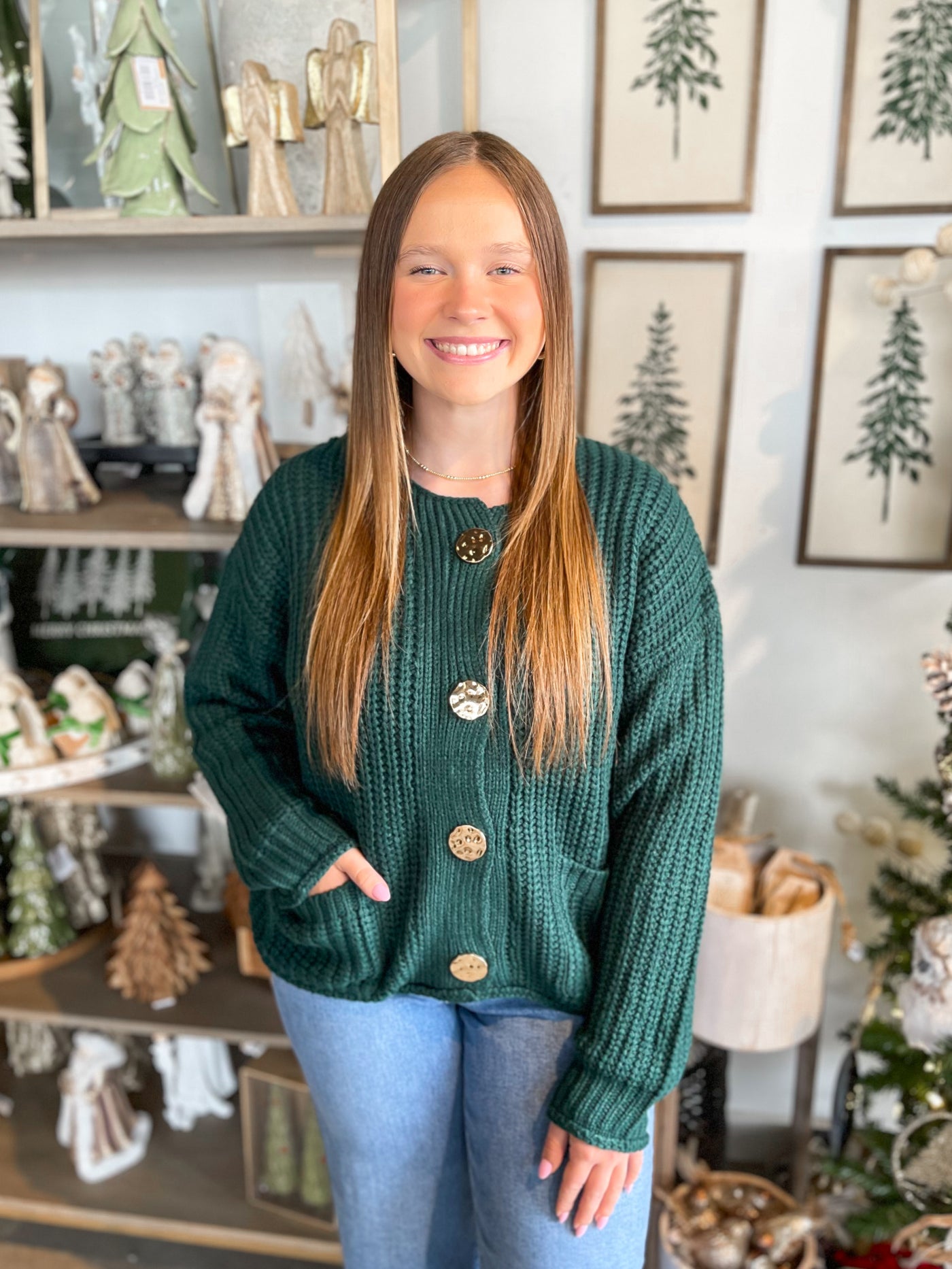 Jodifl Hunter Green Cardigan