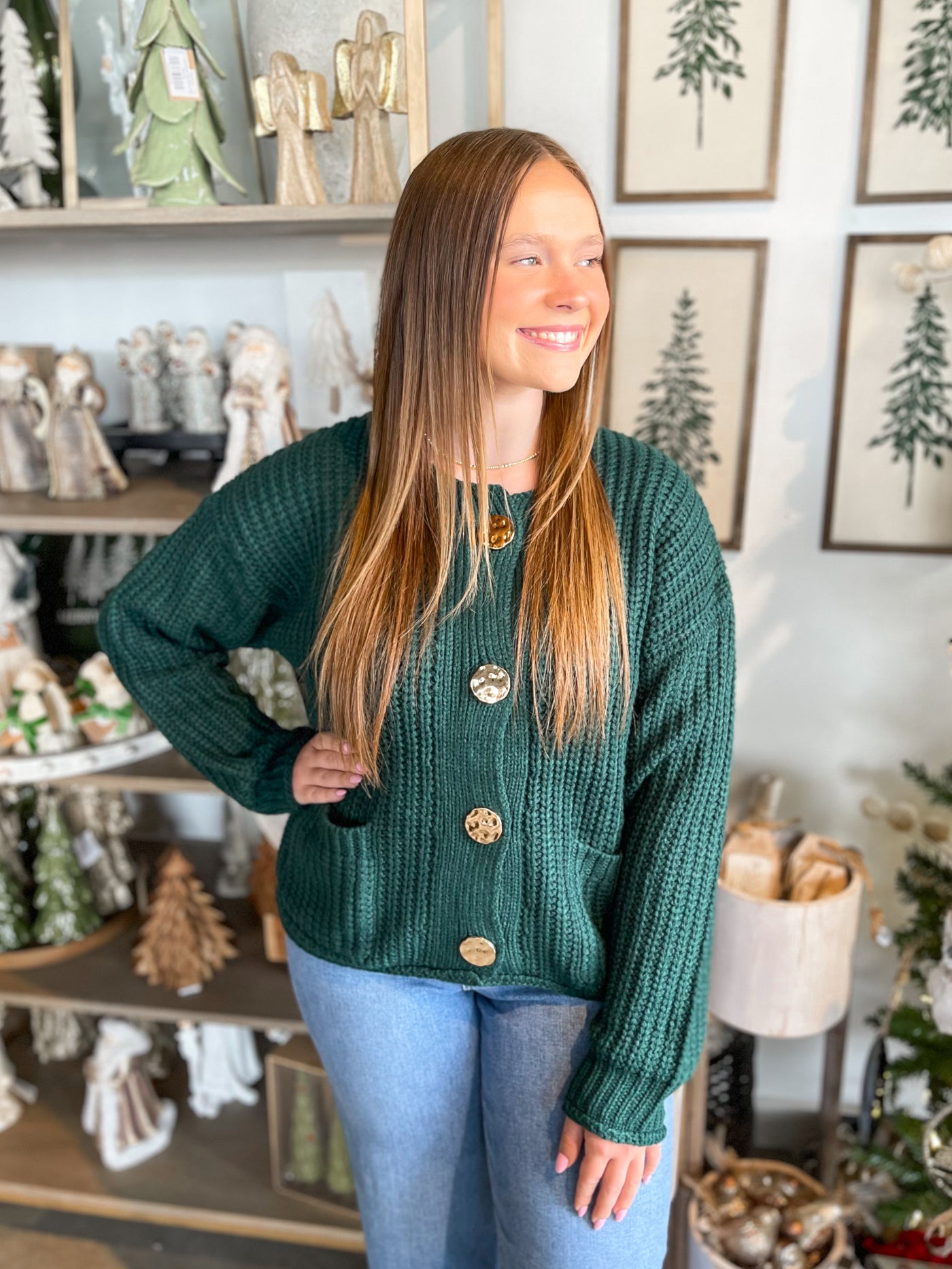 Jodifl Hunter Green Cardigan