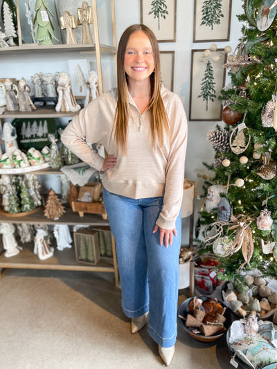 Oatmeal Textured Zip Sweat Shirt