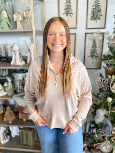 Oatmeal Textured Zip Sweat Shirt