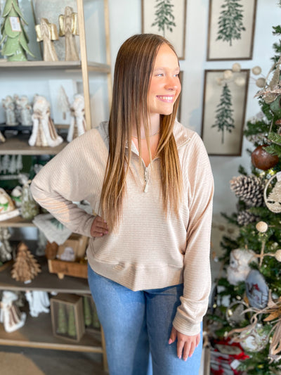 Oatmeal Textured Zip Sweat Shirt