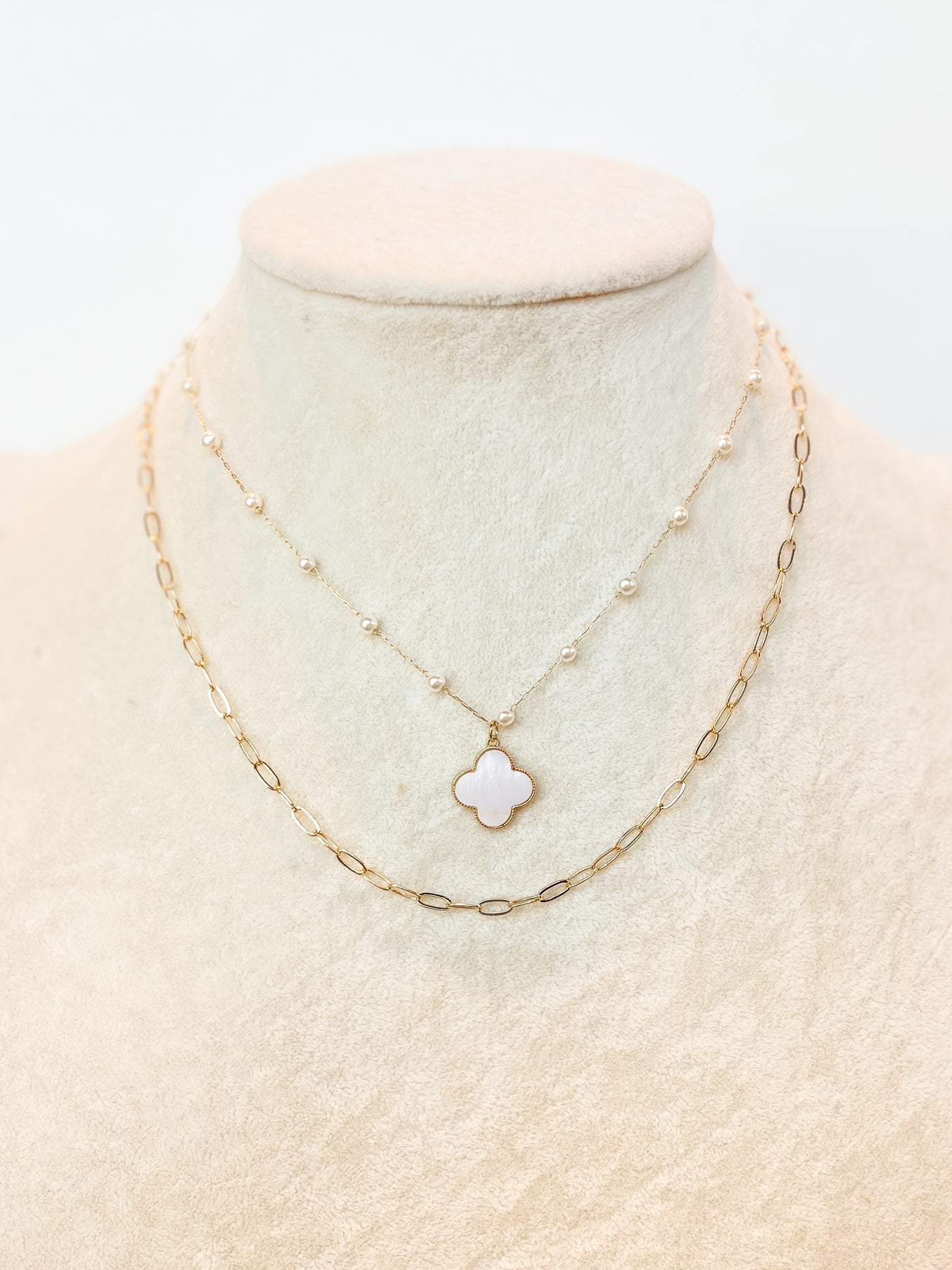Beau Layered Pearl Clover Pendant Necklace