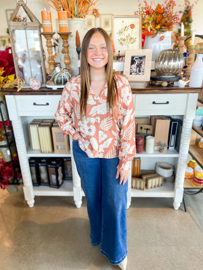 Caramel Smocked Sleeve Ashley Top